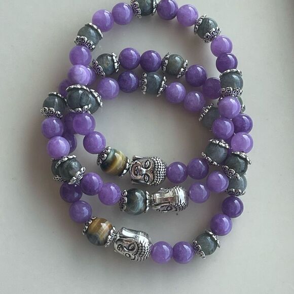 Dream tiger eye Buddha head labradorite kunzite ONE NEW stretch bracelet hand cr - Picture 7 of 11